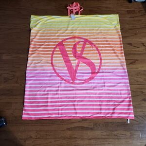 Victoria's Secret Neon Sunset VS Logo Striped Packable Beach Blanket NWT